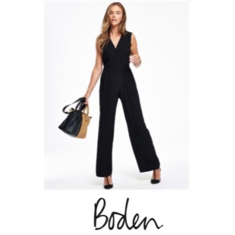BODEN Womens Four Buttons Sleeveless Wide Leg Pockets Jumpsuit Size 12R Blue NEW